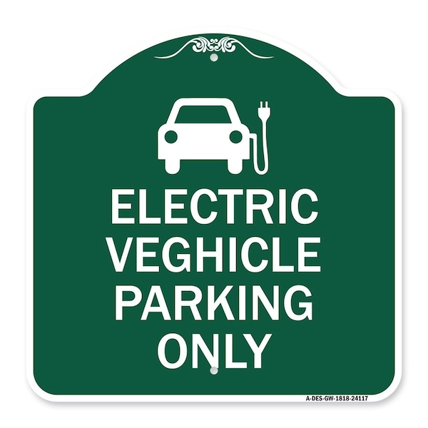 Electric Vehicle Parking W/ Graphic, Green & White Aluminum Sign, 18" x 18", GW-1818-24117